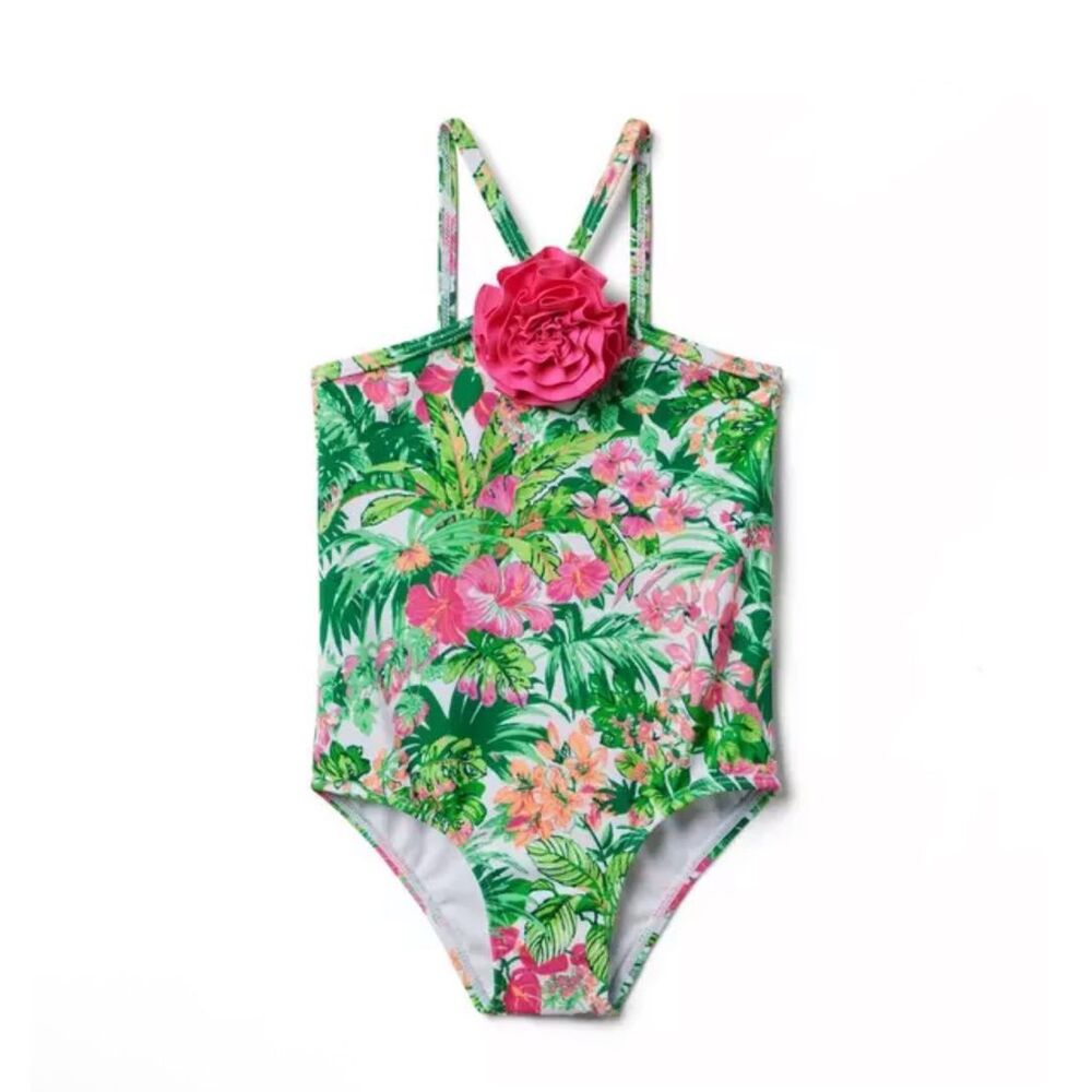 Janie and Jack Recycled Tropical Floral Halter Swimsuit Size 12-18 Months